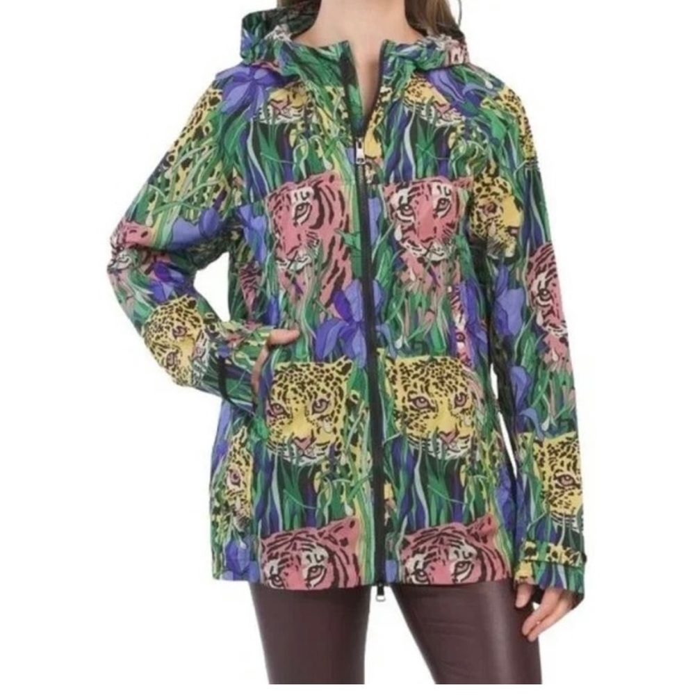 NWT Gucci Feline Garden Nylon Windbreaker Jacket Big Cats Hooded Sz 40